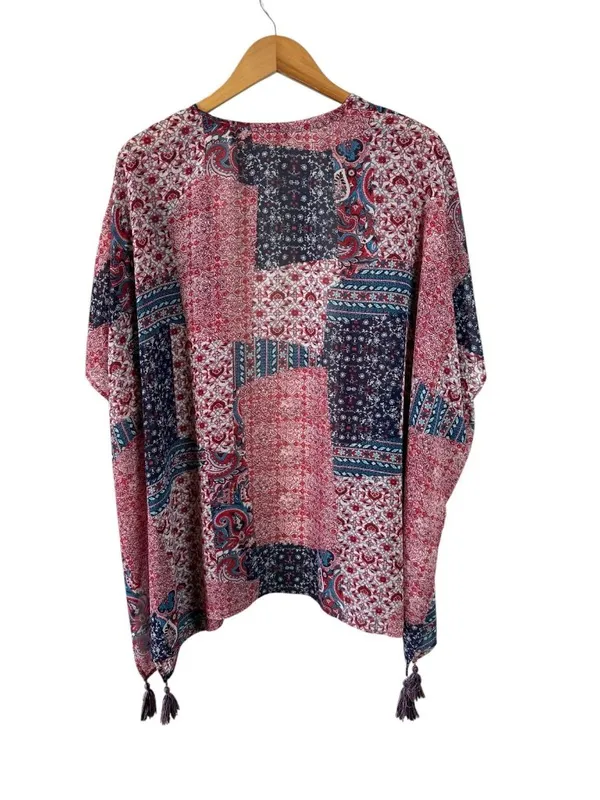 Altar’d State Boho Patchwork Sheer Kimono Topper Paisley Tassel Cardigan Size M - Image 4