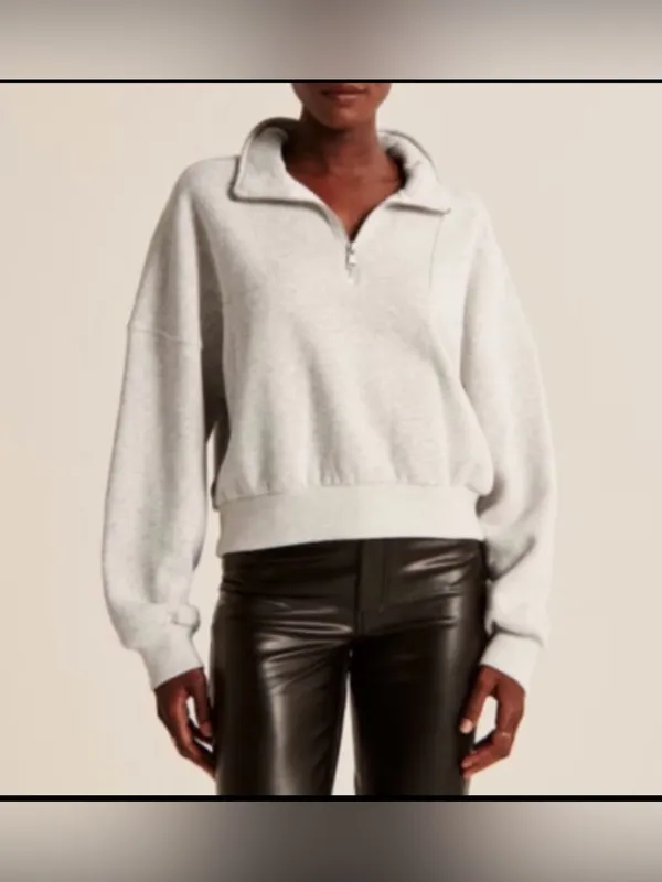 Abercrombie & Fitch Soft Max Essentials half zip cropped sweatshirt gray small - Image 12