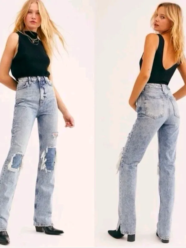 We The Free My Own Lane High Rise Distressed Aid Wash Straight Leg Jeans 31 - Image 2