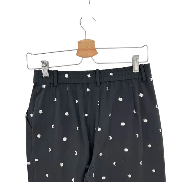 ModCloth Game Changer Twill Pants Ankle Star Moon Print Silver‎ Black Size 4 - Image 9
