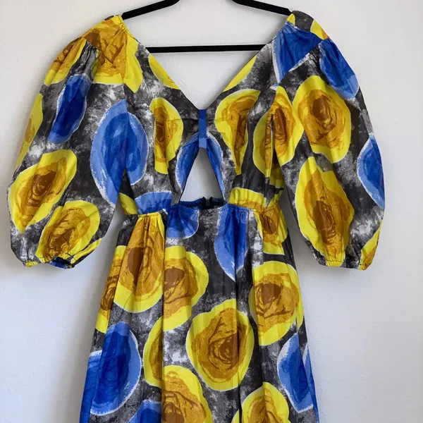 Mangishi Doll Sz 10 Zahara‎ Maxi Dress in Yellow Swirl Whimsical Open Back - Image 7