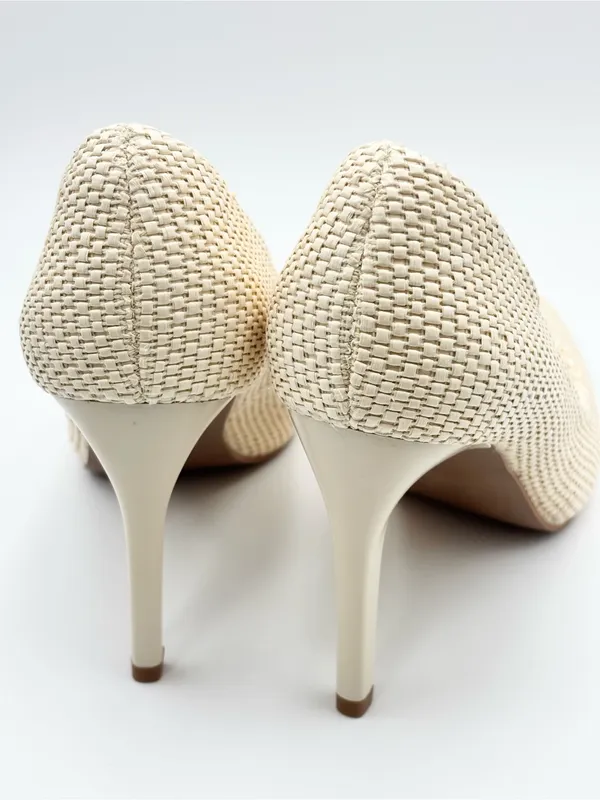Tahari Cream NIAGRA Vegan Leather 3.75” Woven Upper Stiletto Heels - Image 5