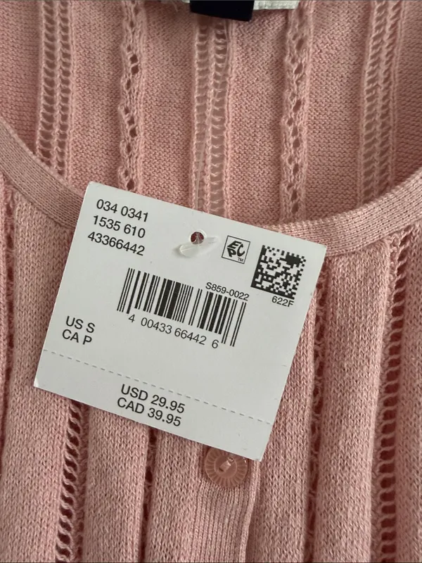 American Eagle Pointelle Knit Tank Women Small Pink Cotton Button Front NWT - Image 5