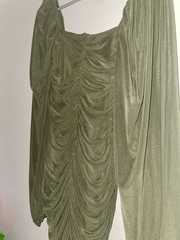 Zaful Olive Green Ruched Sheer Mesh Bodycon Dress Size Size L - Image 6