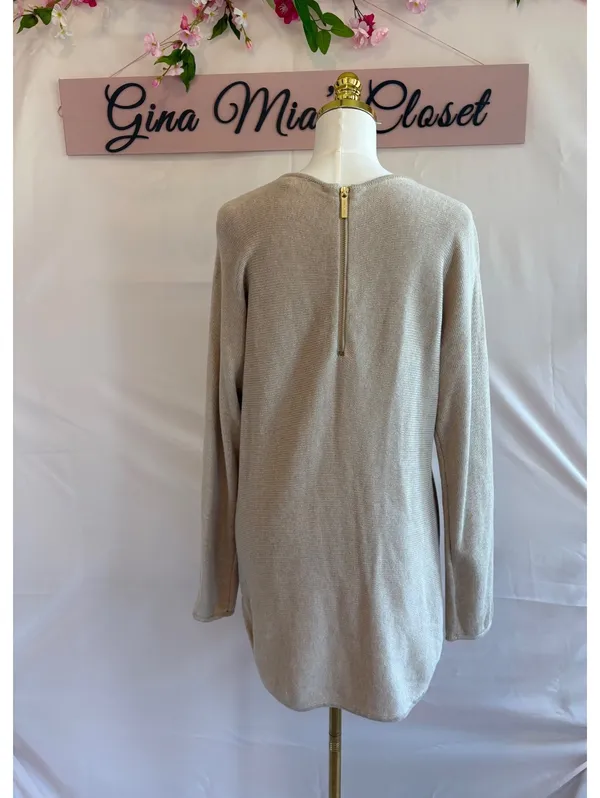 Michael Kors Beige Long Sleeve Knit Sweater Dress, Size M - Image 2
