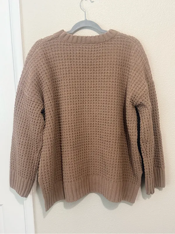 PINK ROSE Taupe Waffle-Knit Crew Sweater - Image 2