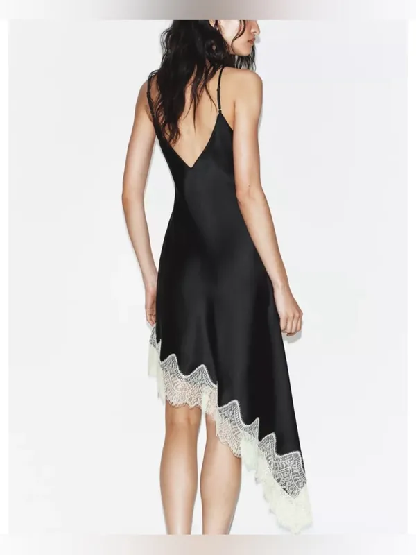 Zara satin lace asymmetrical dress - Image 3
