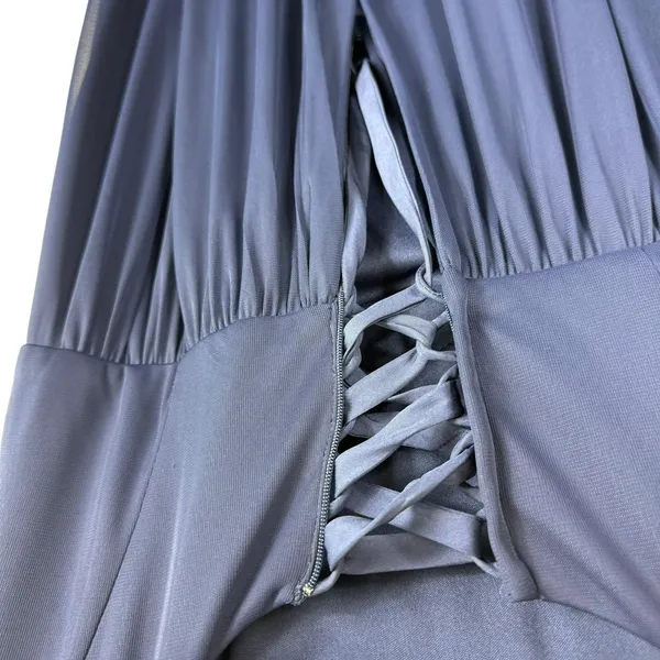 David's Bridal Navy Blue Sleeveless Chiffon Draped Pleated Bride's Maid‎ Dress 8 - Image 6
