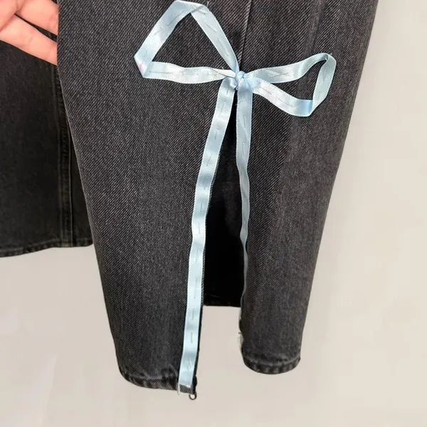 Agolde 90s dark wash jeans w/ custom ribbon split hem | size 28 coquette - Image 7