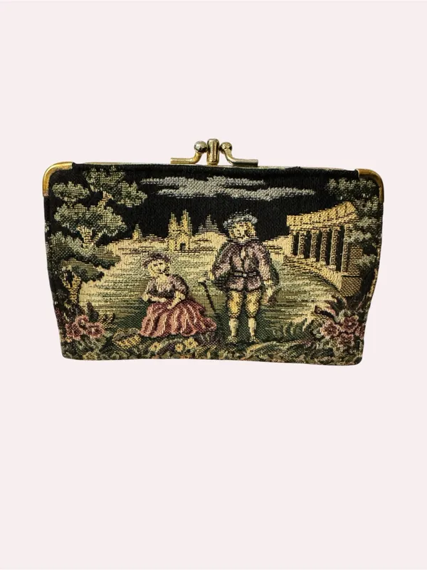 Baronet Genuine Cowhide Tapestry Kiss Lock Wallet Scenic Victorian Coin Purse - Image 4