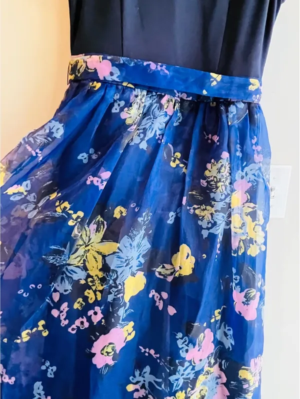 ModCloth Navy Blue Sleeveless Maxi Dress with Floral Organza Overlay and Waist S - Image 6