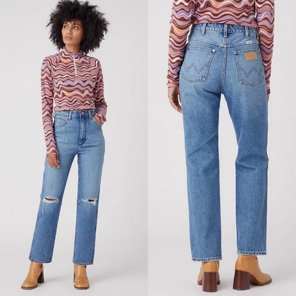 NWT Wrangler Wild‎ West 603 High Rise Straight Jeans Ripped Knees Size 28 - Image 2
