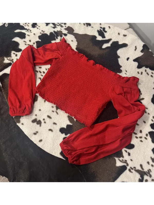 Women's Sexy Red Off-the-Shoulder Crop Top Size S - Image 3