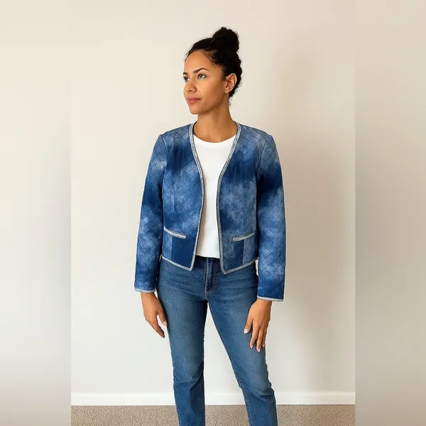 Mango Tie Dye Quilted Beaded Long Sleeve‎ Short Jacket Blue Size Large - Image 8