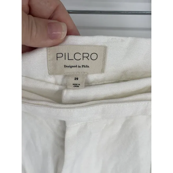 Anthropologie Pilcro Tucked-Knee Tapered Trousers Linen Size 29 White‎ - Image 7