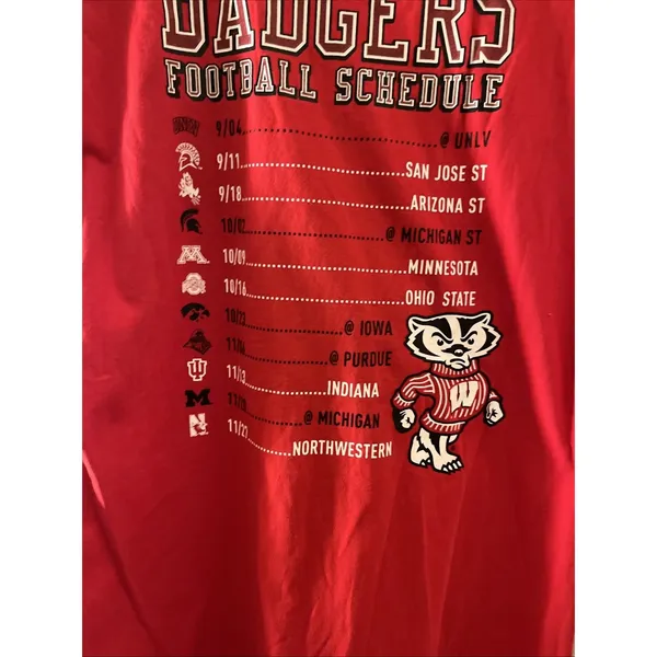 Wisconsin Badgers 2010 Football Schedule T-Shirt G-III For Her Red Womens Size M - Image 10