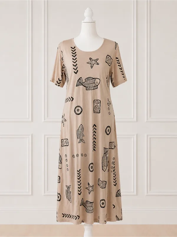 Laguna Bay USA Fish Print Midi Dress Small Coastal Cotton Blend Vintage - Image 2