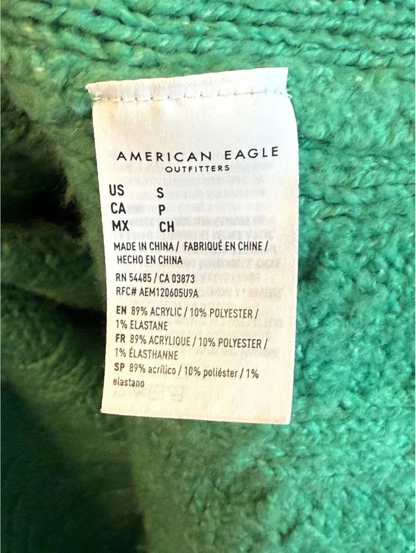 American Eagle Green Cable Knit Hooded Sweater, size Small - Image 5