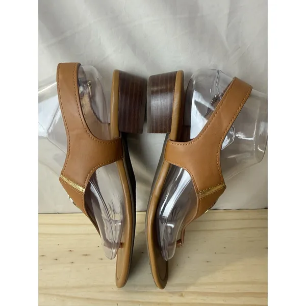Tommy Hilfiger Women Thong Sandals Brown Ankle Strap Gold Buckle Open Size 8 M - Image 4