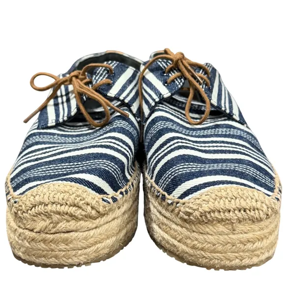 Tory Burch Florence Platform Espadrilles Women 9 Blue White Striped Canvas Shoes - Image 5