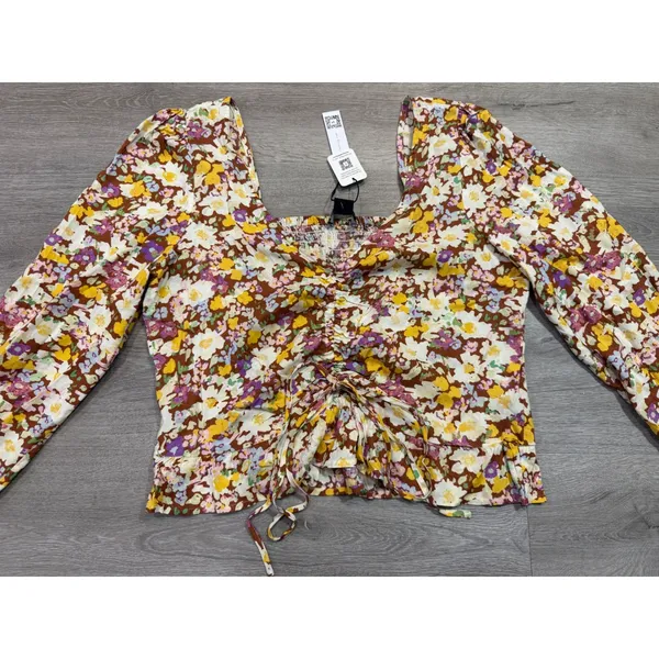 Sanctuary Floral Tie Front Peplum Blouse XL Cottagecore Puff Sleeve Top NWT - Image 6