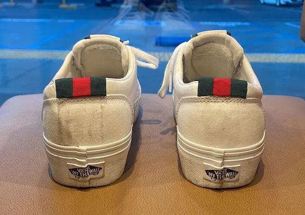 Vans White Custom Green Red Trim Stacked Sole Lace-Up Sneakers $90 VGUC Wmn 8.5 - Image 5