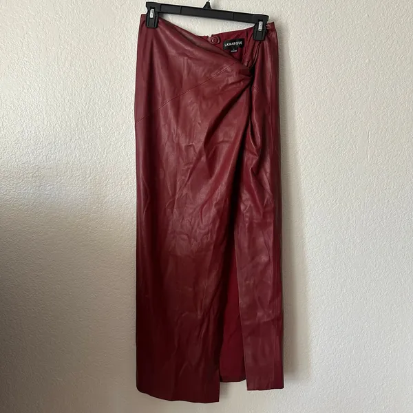 Lamarque Eileen Draped Faux Leather Maxi Skirt In Syrah Size Small - Image 2