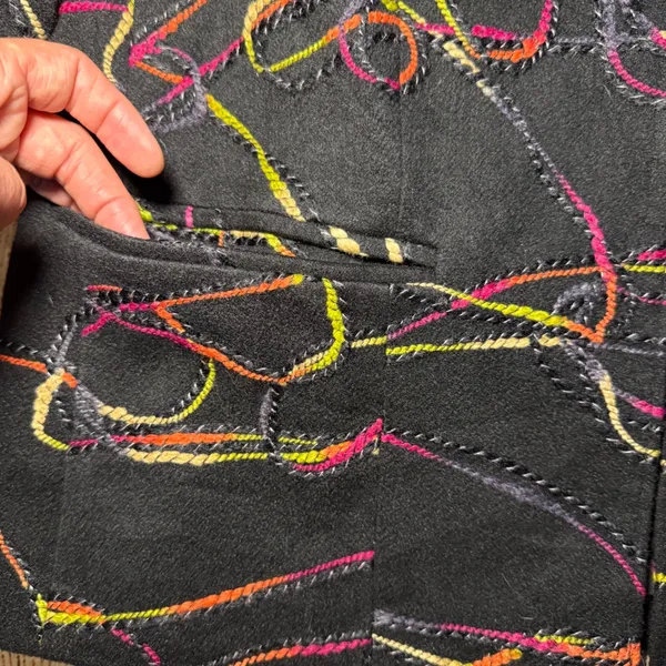 VTG 90s 3‎ Sisters Abstract Open Blazer 3D Stitching Embroidered Womens L USA - Image 3
