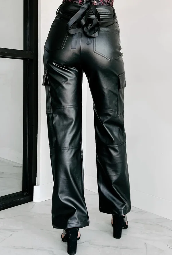 Nana Macs Black Faux Leather Cargo Pants - Image 4
