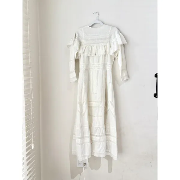 LoveShackFancy Kylen Victorian Lace Trim Maxi Dress White Women's Size US 0 - Image 4
