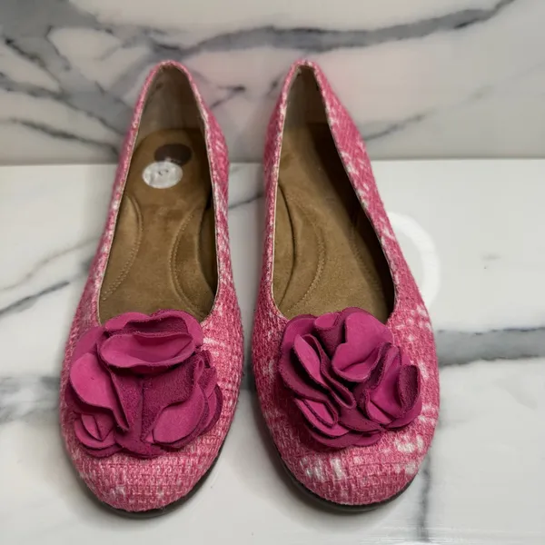 Aerosoles Wmns Pink White Tweed Flower Ballet Flats Sz 8 Comfort Sophisticated - Image 2