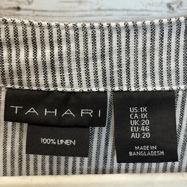 Tahari Womens 1X Shift Dress 100% Linen Short Sleeve V-Neck Blue Stripe Coastal - Image 4