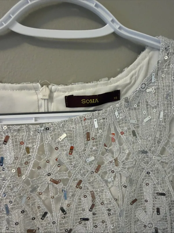 Soma London x ASOS Sequin Lace Mini Dress White/Silver Size XS Retail $238 - Image 3