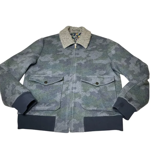 Paisley & Gray‎ Camo Bomber Jacket Blue Grey Faux Shearling Collar Slim Fit XL - Image 5
