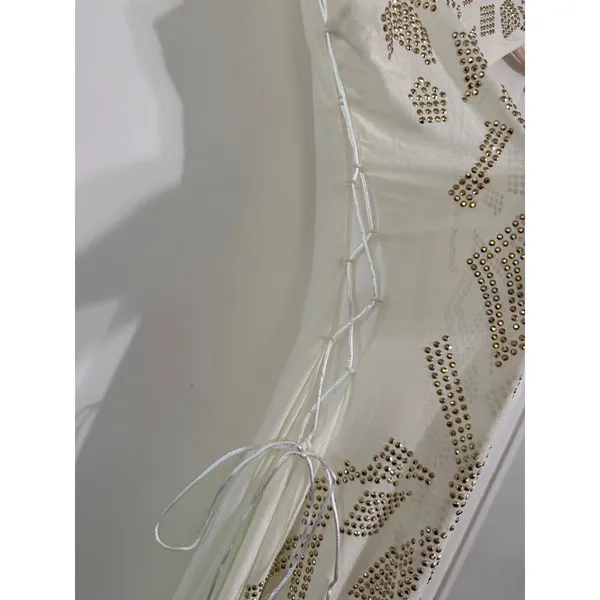 A'GACI White Gold Studded Mock Neck Lace Up Side Maxi Dress Small - Image 5