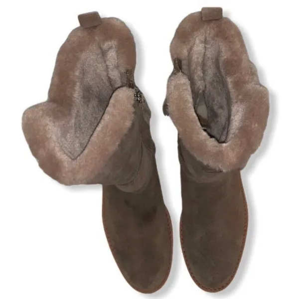 New Sam Edelman Jailyn Taupe Suede Leather Mid Calf Boots Size 6 Chic Preppy - Image 2