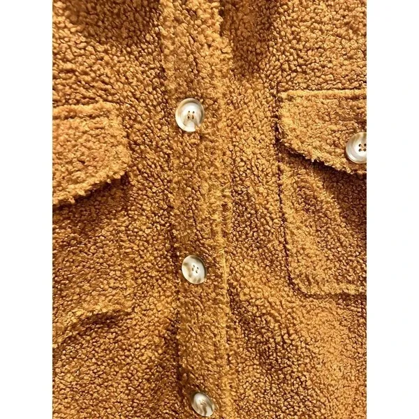 Wishlist Rust Brown Teddy Sherpa‎ Shacket Button Front Fleece Jacket Womens S/M - Image 3
