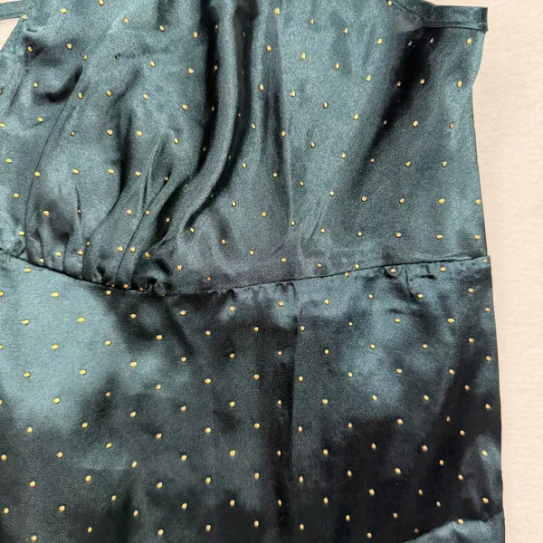 Linea Donatella Large Pajama Set Satin Green Gold Pin Dot Cami Wide Leg Pants - Image 8