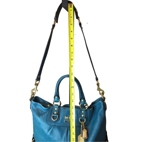Vintage COACH Madison Turquoise Leather Satchel Rear Zipper Pocket Bag 12935 - Image 8
