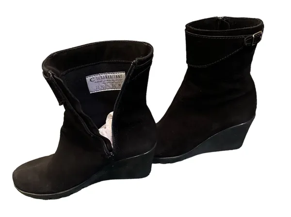 Black Waterproof Italian Calf Suede Token Wedge Ankle Boot 8 1/2 - Image 3