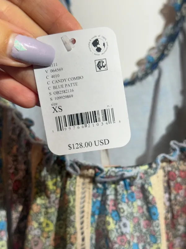 NWT Free People Costa Printed Halter Ruffle Ladder Lace Tank Top XS - Image 7