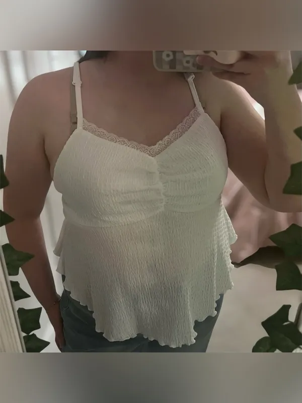 SHEIN White Textured Lace-Trim Summer Tank Top - Image 5