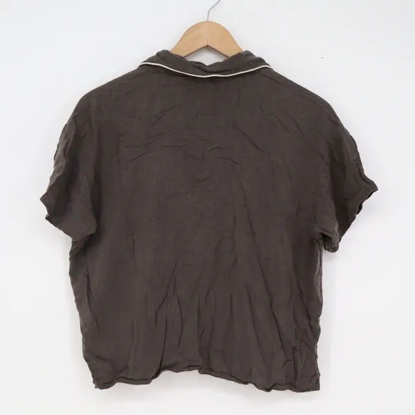Uniqlo Womens Pajama Top Short Sleeve Button Down Rayon Grey Brown M - Image 5