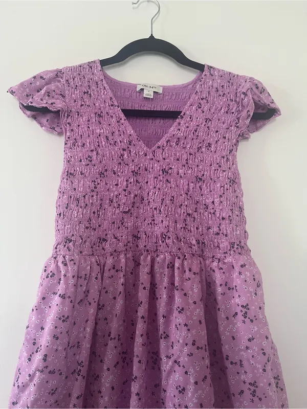 ON 34th Pink Floral Smocked Maxi Dress Small Cottagecore Prairie Cotton Feminine - Image 3