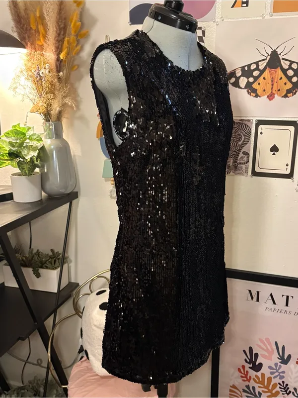 Forever 21 Black Sequin Mini Shift Dress Size Large - Image 5