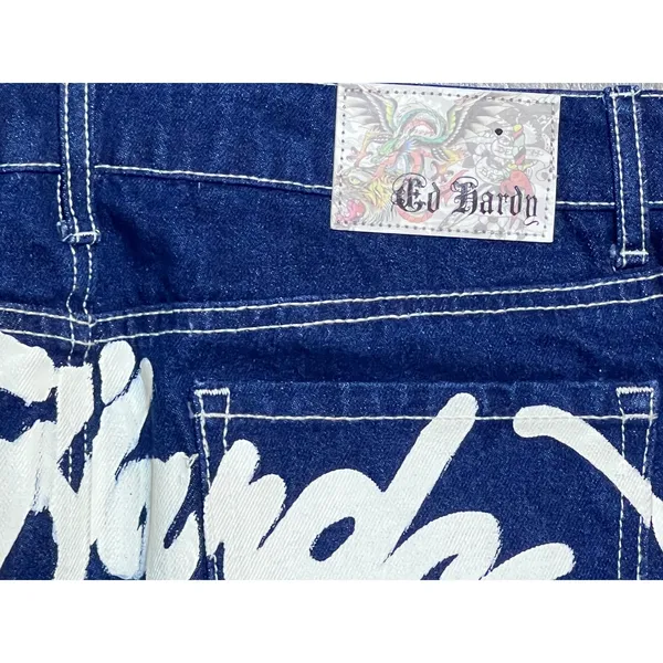 Ed Hardy Denim Mini Skirt Y2K Panther Rose Tattoo Blue Size Large Full Zip Retro - Image 8