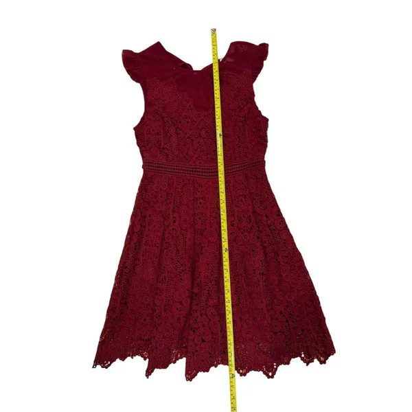 Francesca's Women's Burgundy Lace Fit & Flare Dress Size S Party Cocktail - Image 5