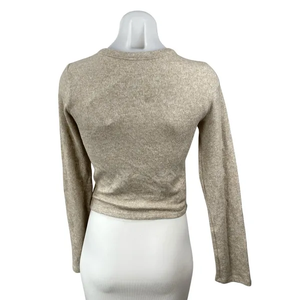NEW Zara Women's Beige Long Sleeve Crew Neck Knit Slim Crop Sweater Top Size M - Image 4