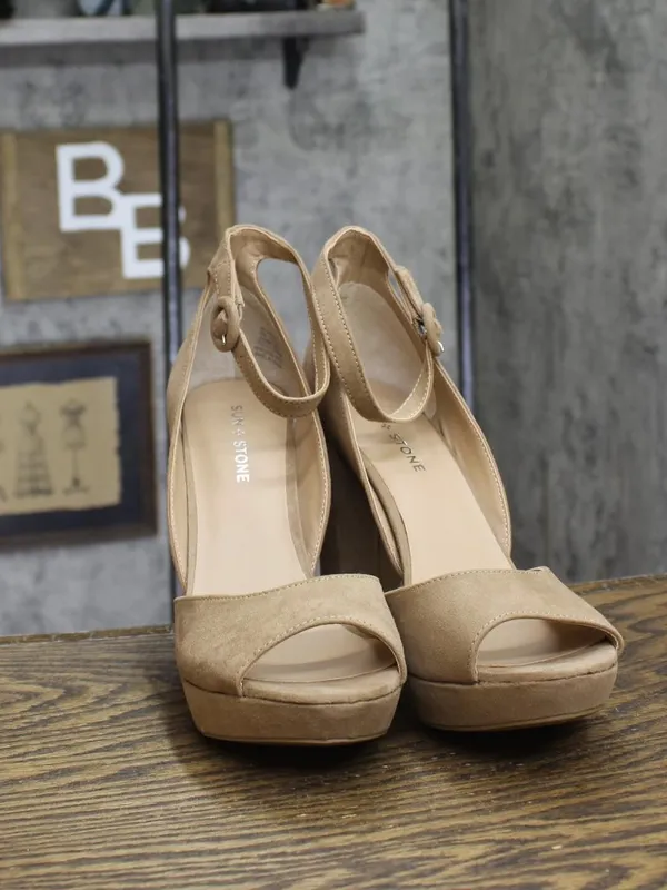 NWT Sun + Stone Block Heel Platform Sandals 10008570800 Stone Gray Brown 10M - Image 4