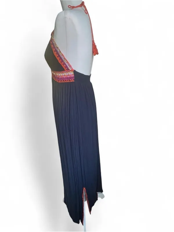 Indigo Rein Boho Crochet Trim Navy Halter Maxi Dress Size M - Image 4